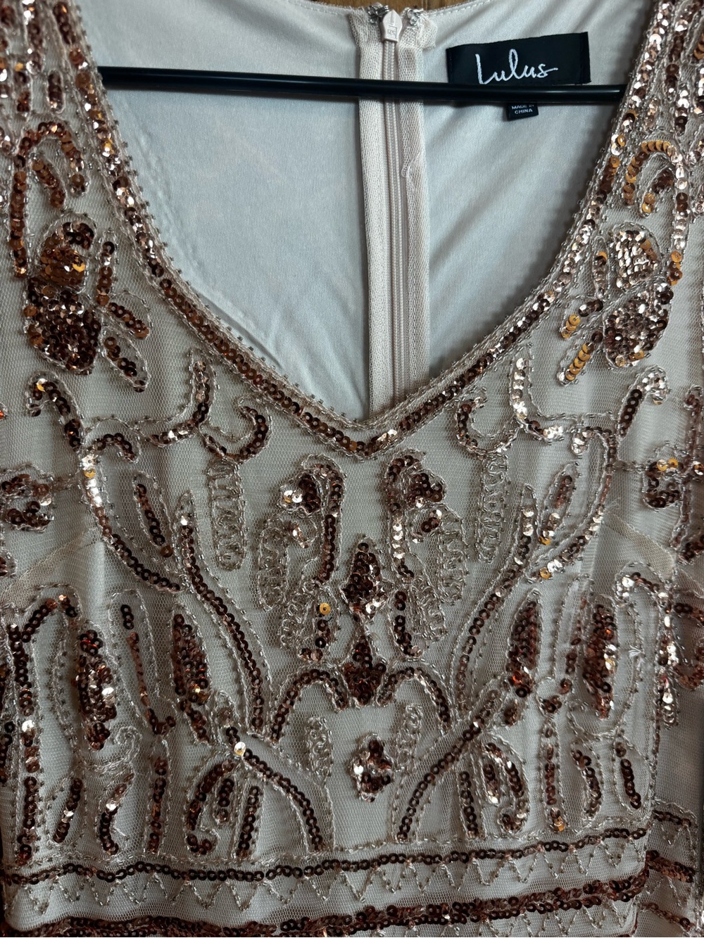 Lulu's Blush Champagne Sequin V-Neck Prom/Gala Dress - Picture 3 of 11